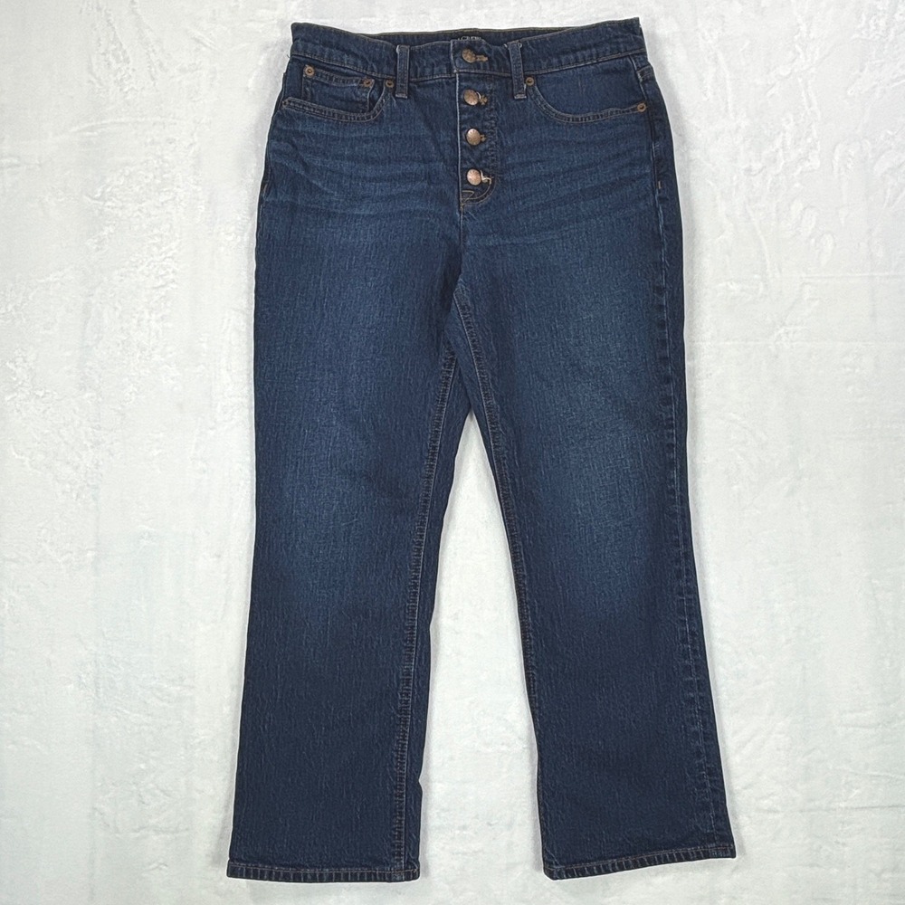 J.Crew Womens Mid-Rise Flare Crop Jeans Dark Wash Button Fly Size 28